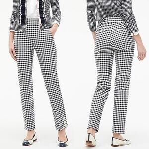 J. Crew Navy White Remi Gingham Button Hem Slim Straight Classic Preppy Pants 8